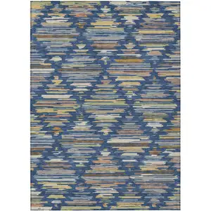 Photo of Navy Blue And Silver Southwestern Washable Indoor Outdoor Area Rug