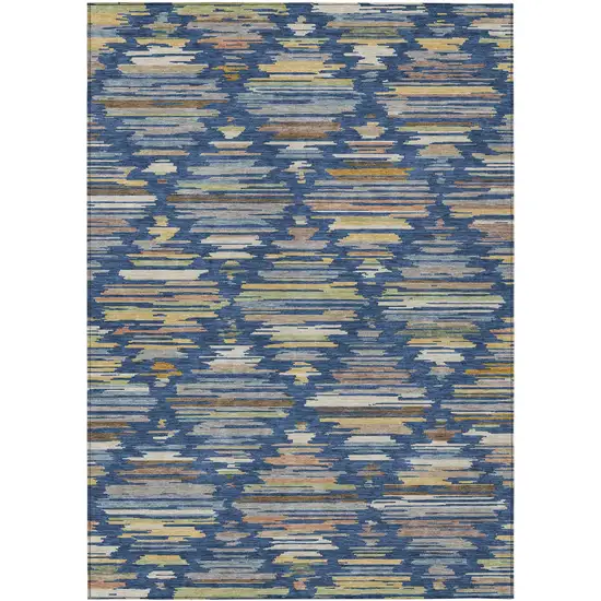 Navy Blue And Silver Southwestern Washable Indoor Outdoor Area Rug Photo 1