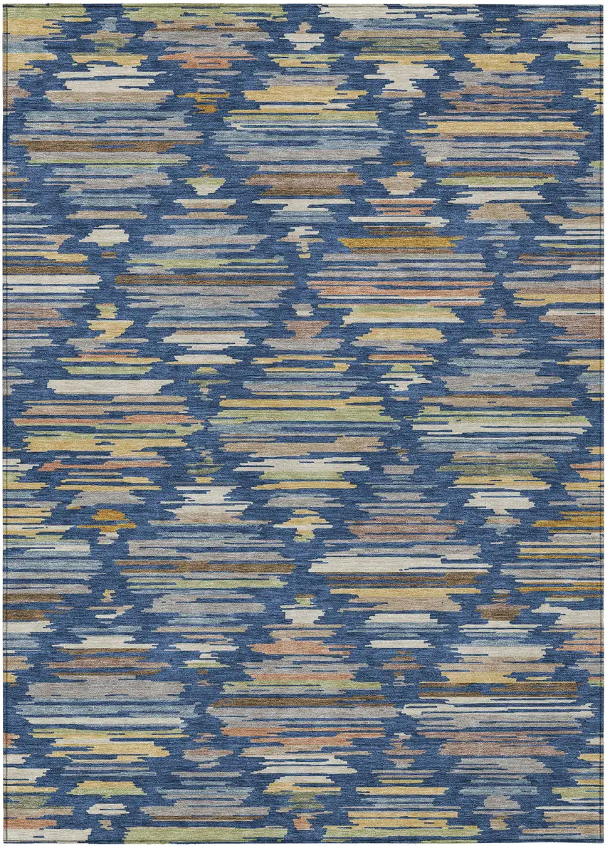 Navy Blue And Silver Southwestern Washable Indoor Outdoor Area Rug Photo 1