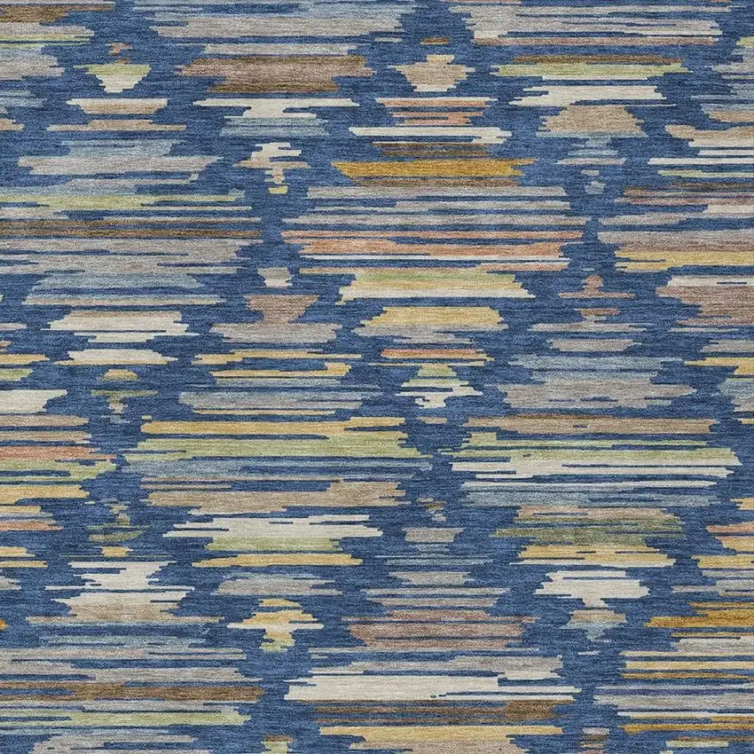 Navy Blue And Silver Southwestern Washable Indoor Outdoor Area Rug Photo 2