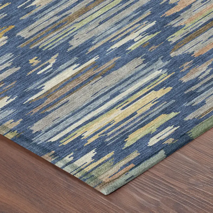 Navy Blue And Silver Southwestern Washable Indoor Outdoor Area Rug Photo 8