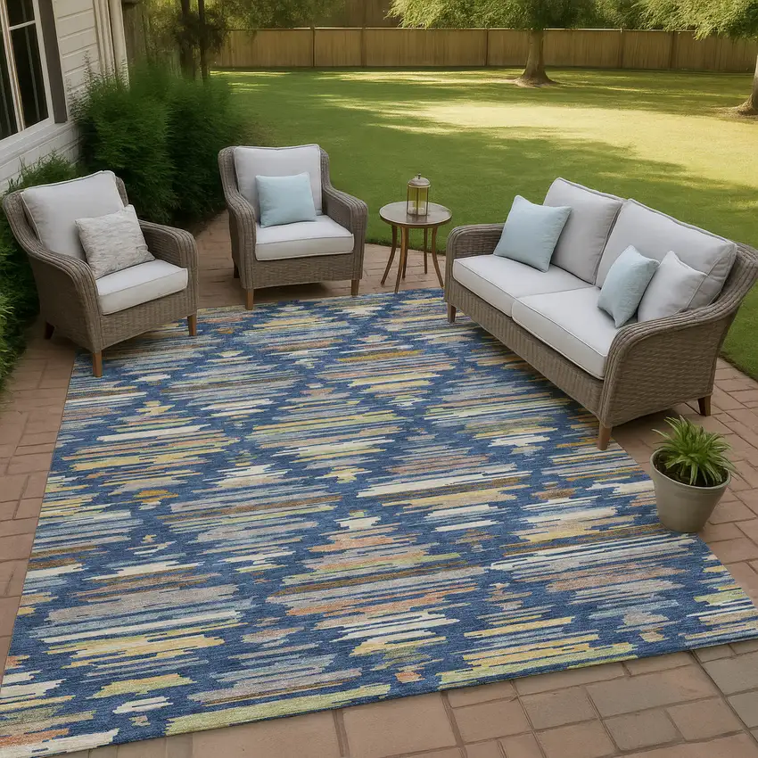 Navy Blue And Silver Southwestern Washable Indoor Outdoor Area Rug Photo 4