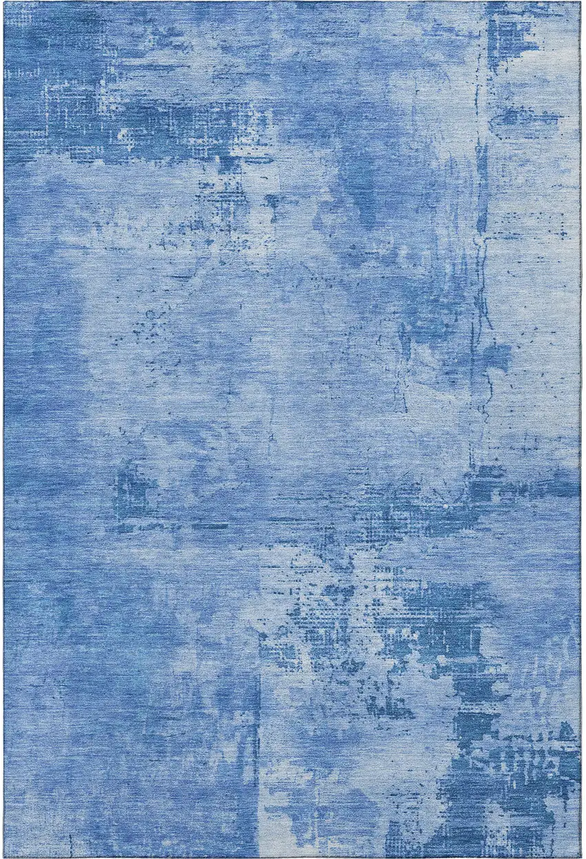 Navy Blue And Sky Blue Abstract Washable Area Rug With UV Protection Photo 3