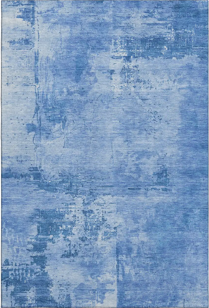 Navy Blue And Sky Blue Abstract Washable Area Rug With UV Protection Photo 1