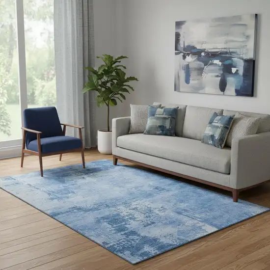 Navy Blue And Sky Blue Abstract Washable Area Rug With UV Protection Photo 2