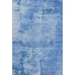 Photo of Navy Blue And Sky Blue Abstract Washable Area Rug With UV Protection