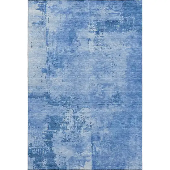Navy Blue And Sky Blue Abstract Washable Area Rug With UV Protection Photo 1