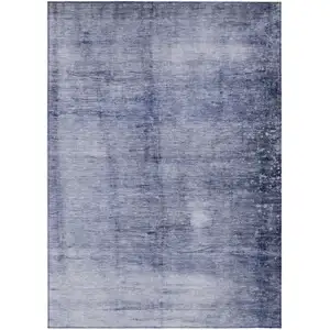 Photo of Navy Blue And Sky Blue Abstract Washable Indoor Outdoor Area Rug