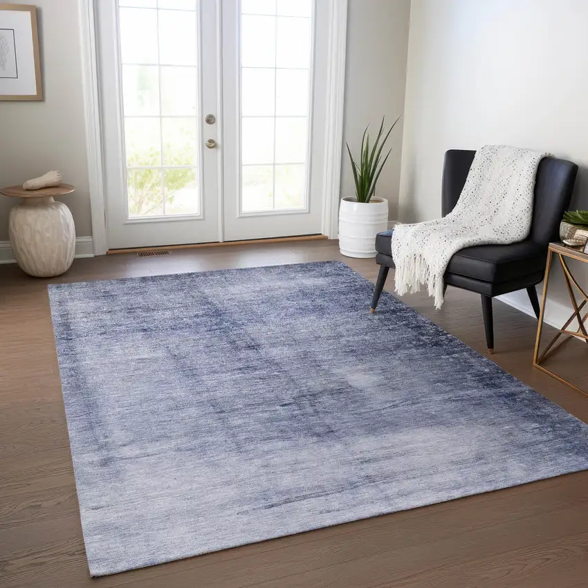 Navy Blue And Sky Blue Abstract Washable Indoor Outdoor Area Rug Photo 7