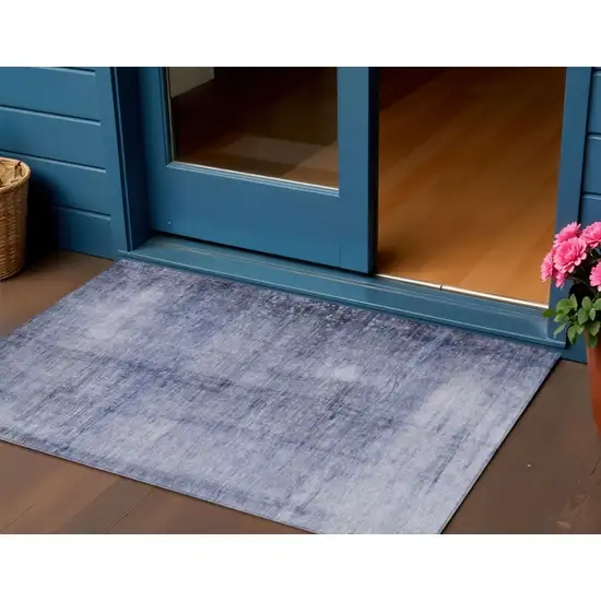 Navy Blue And Sky Blue Abstract Washable Indoor Outdoor Area Rug Photo 1