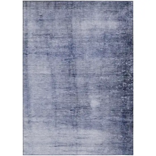 Navy Blue And Sky Blue Abstract Washable Indoor Outdoor Area Rug Photo 2