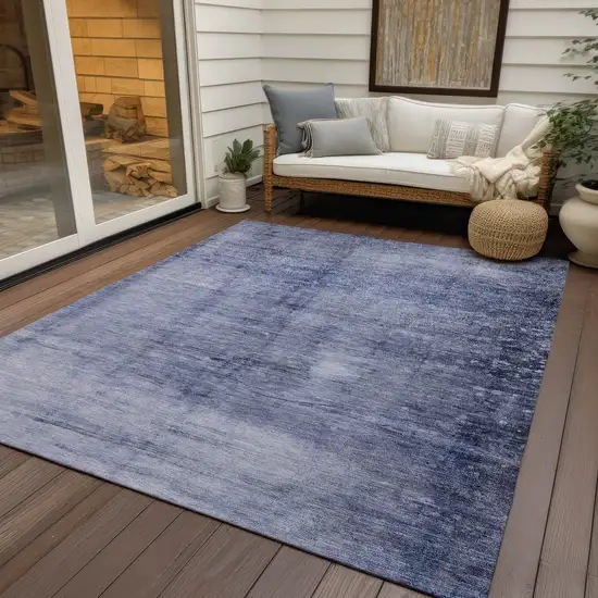 Navy Blue And Sky Blue Abstract Washable Indoor Outdoor Area Rug Photo 6