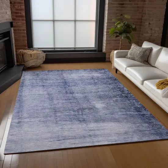 Navy Blue And Sky Blue Abstract Washable Indoor Outdoor Area Rug Photo 8