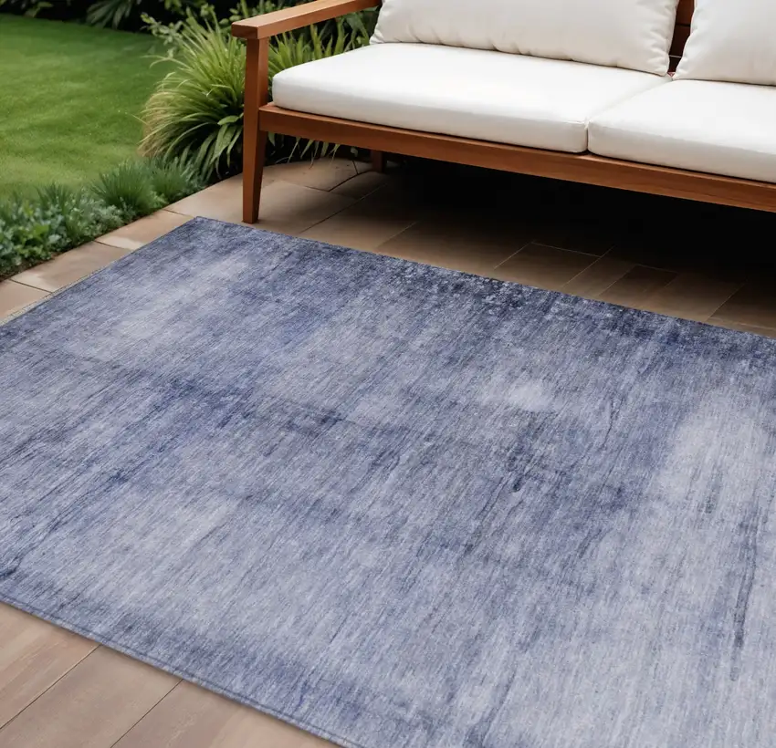 Navy Blue And Sky Blue Abstract Washable Indoor Outdoor Area Rug Photo 1
