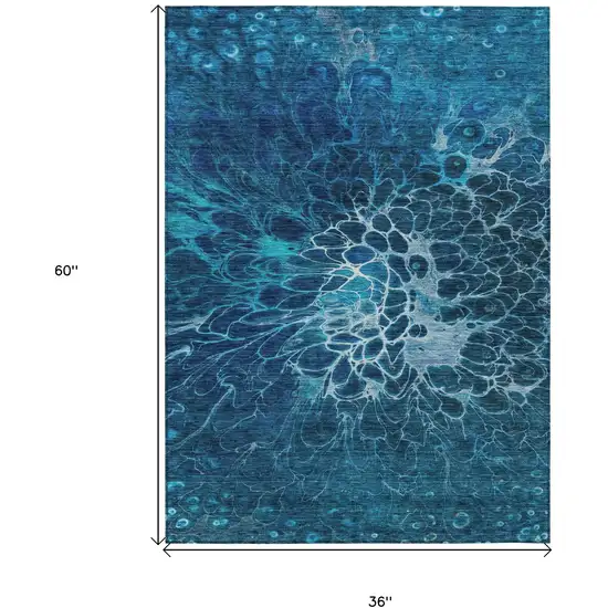 Navy Blue And Sky Blue Abstract Washable Indoor Outdoor Area Rug Photo 3