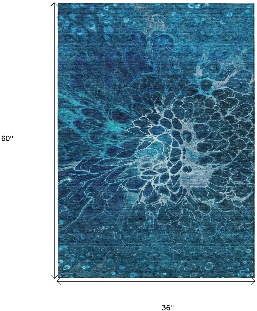 Navy Blue And Sky Blue Abstract Washable Indoor Outdoor Area Rug Photo 3