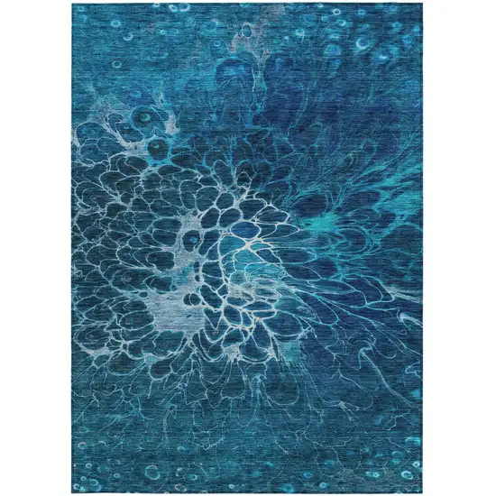 Navy Blue And Sky Blue Abstract Washable Indoor Outdoor Area Rug Photo 6