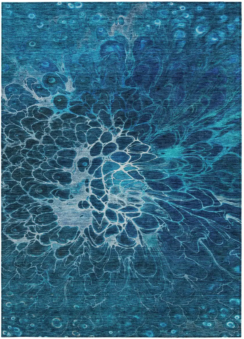 Navy Blue And Sky Blue Abstract Washable Indoor Outdoor Area Rug Photo 6