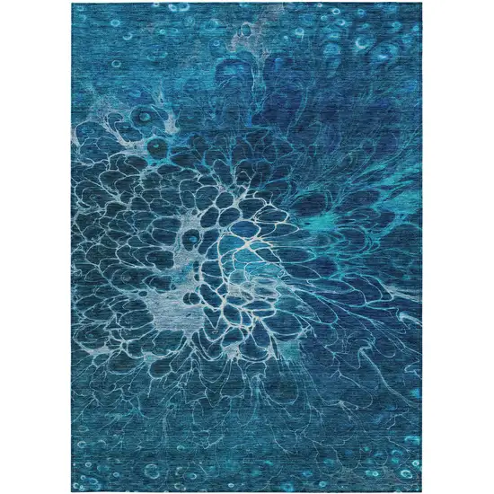 Navy Blue And Sky Blue Abstract Washable Indoor Outdoor Area Rug Photo 6