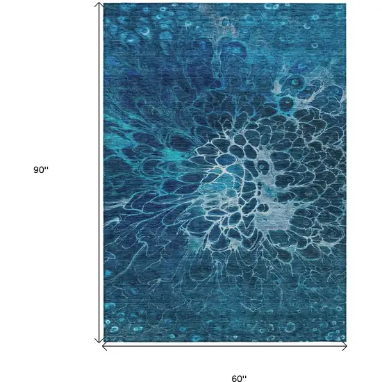 Navy Blue And Sky Blue Abstract Washable Indoor Outdoor Area Rug Photo 3