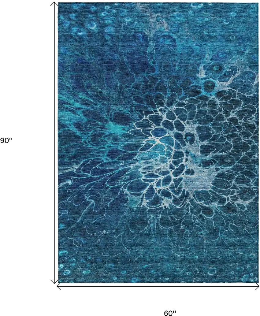 Navy Blue And Sky Blue Abstract Washable Indoor Outdoor Area Rug Photo 3