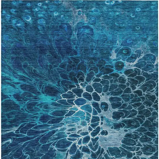 Navy Blue And Sky Blue Abstract Washable Indoor Outdoor Area Rug Photo 5