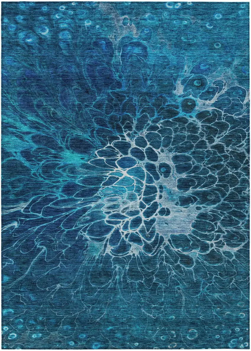 Navy Blue And Sky Blue Abstract Washable Indoor Outdoor Area Rug Photo 2