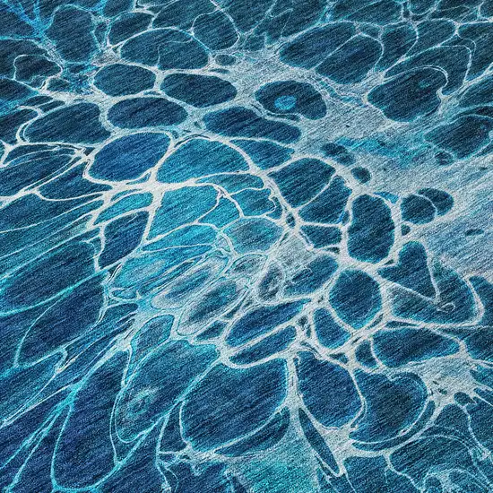 Navy Blue And Sky Blue Abstract Washable Indoor Outdoor Area Rug Photo 7