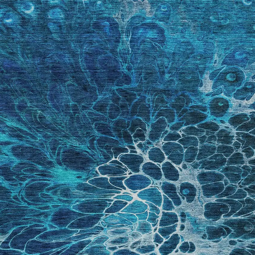 Navy Blue And Sky Blue Abstract Washable Indoor Outdoor Area Rug Photo 5