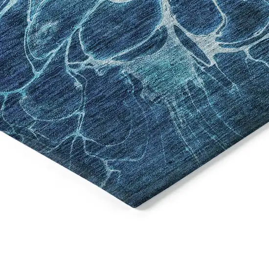 Navy Blue And Sky Blue Abstract Washable Indoor Outdoor Area Rug Photo 3