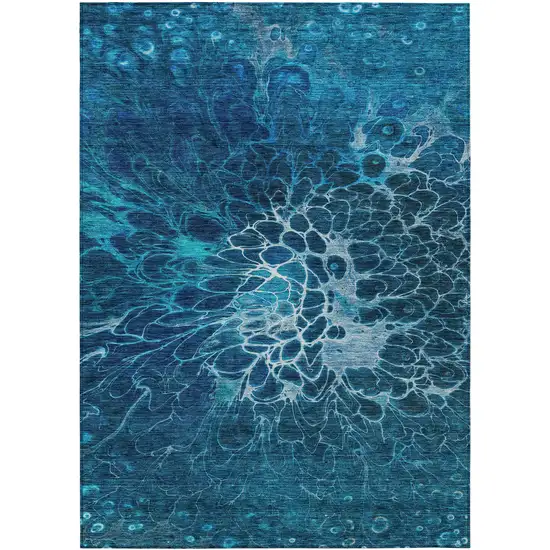 Navy Blue And Sky Blue Abstract Washable Indoor Outdoor Area Rug Photo 1