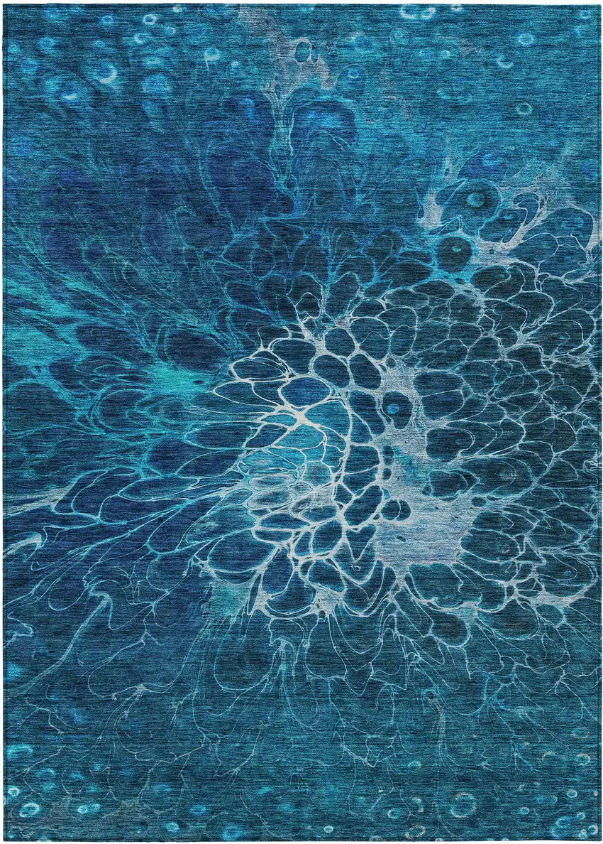 Navy Blue And Sky Blue Abstract Washable Indoor Outdoor Area Rug Photo 1