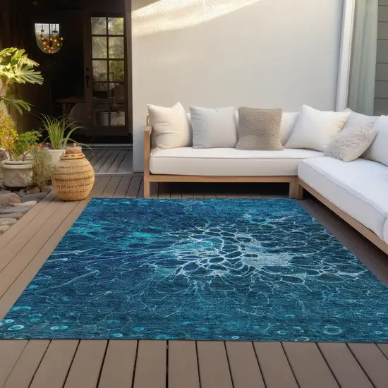 Navy Blue And Sky Blue Abstract Washable Indoor Outdoor Area Rug Photo 6