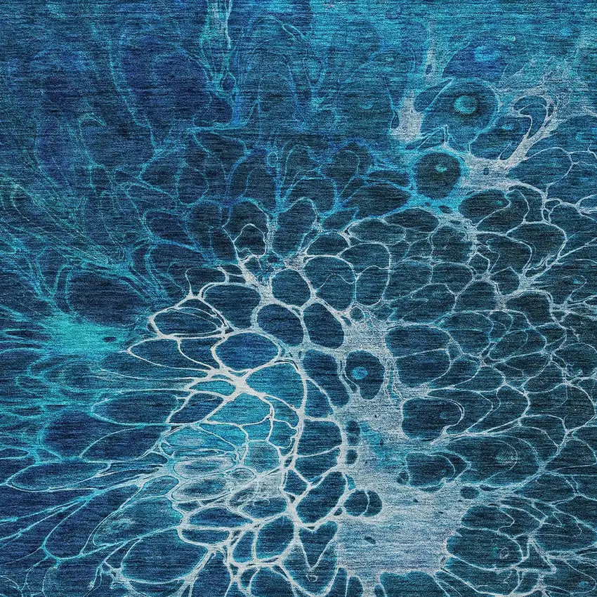 Navy Blue And Sky Blue Abstract Washable Indoor Outdoor Area Rug Photo 4