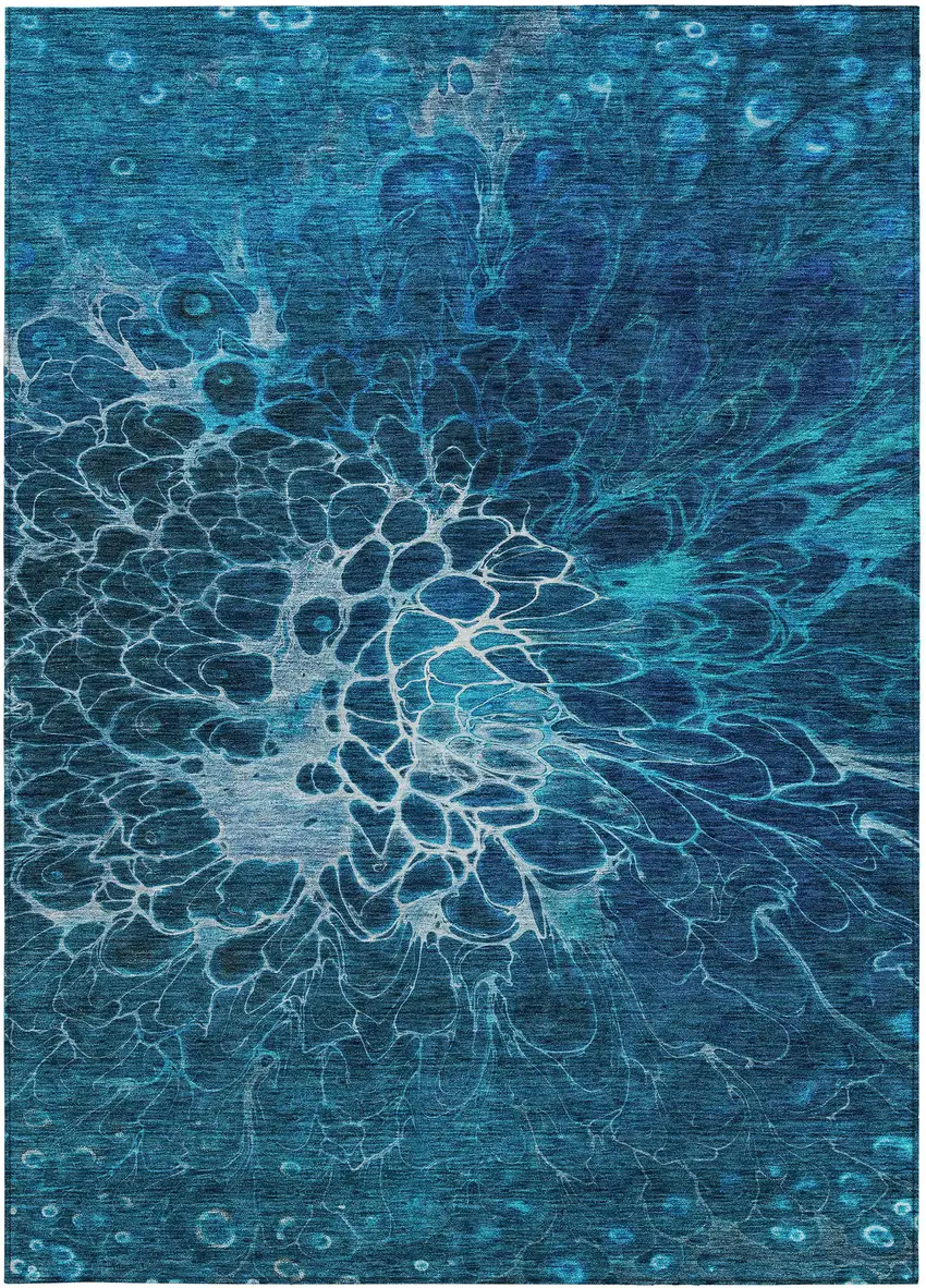 Navy Blue And Sky Blue Abstract Washable Indoor Outdoor Area Rug Photo 5