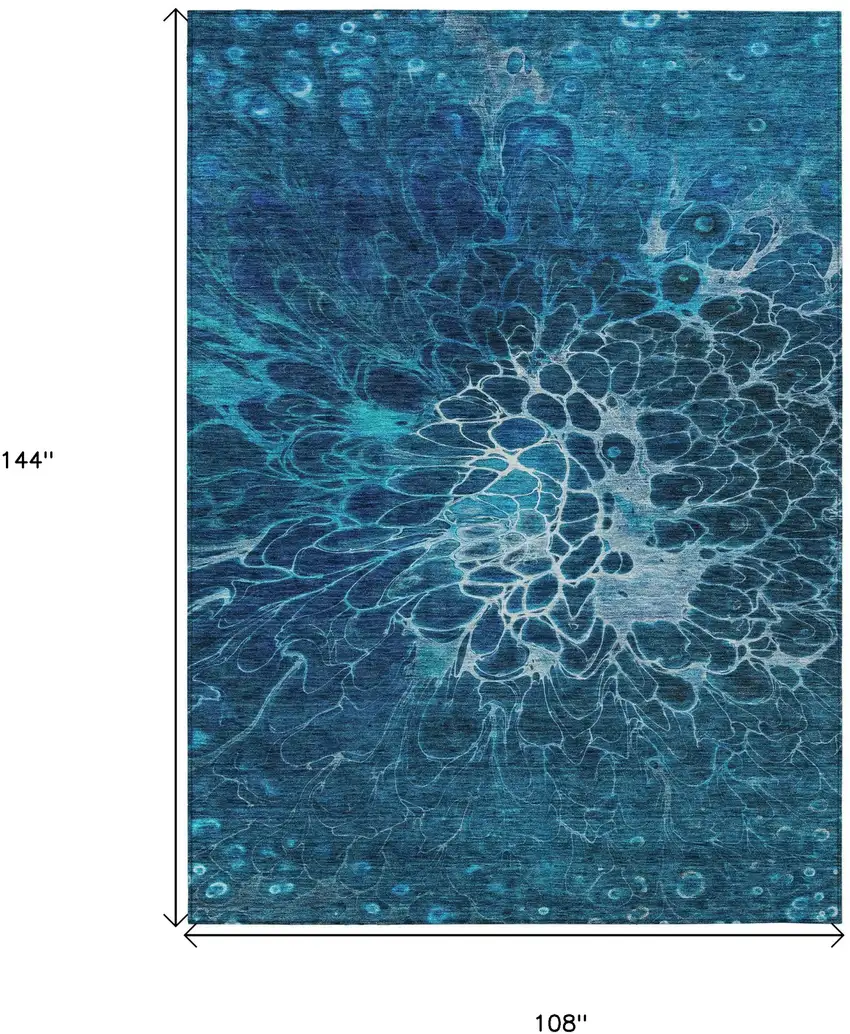 Navy Blue And Sky Blue Abstract Washable Indoor Outdoor Area Rug Photo 3