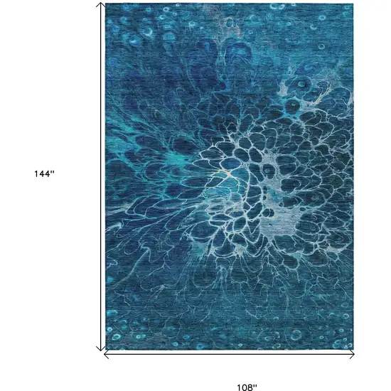 Navy Blue And Sky Blue Abstract Washable Indoor Outdoor Area Rug Photo 3