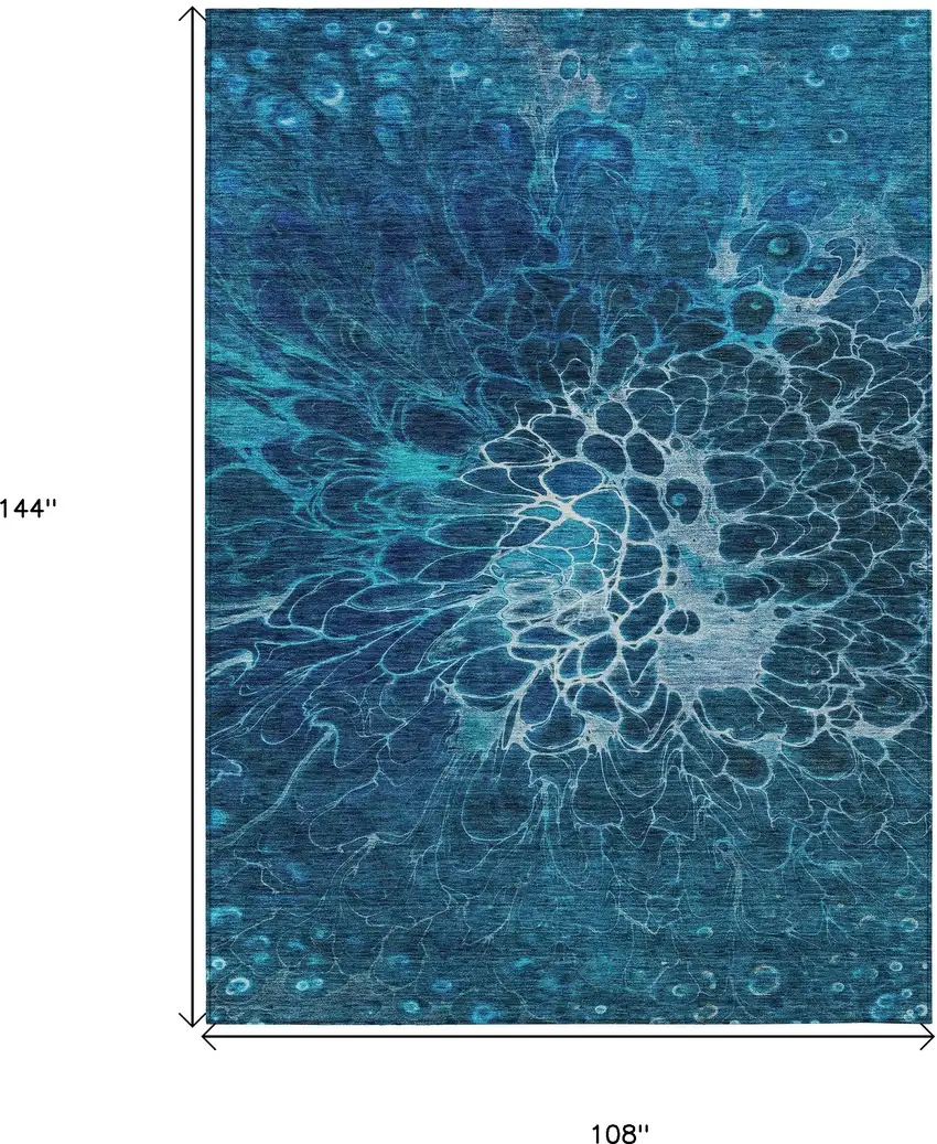 Navy Blue And Sky Blue Abstract Washable Indoor Outdoor Area Rug Photo 3