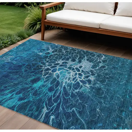 Navy Blue And Sky Blue Abstract Washable Indoor Outdoor Area Rug Photo 1
