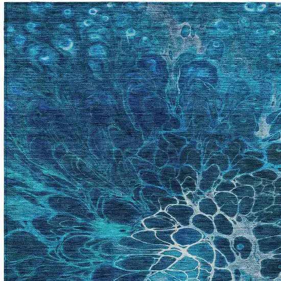Navy Blue And Sky Blue Abstract Washable Indoor Outdoor Area Rug Photo 6