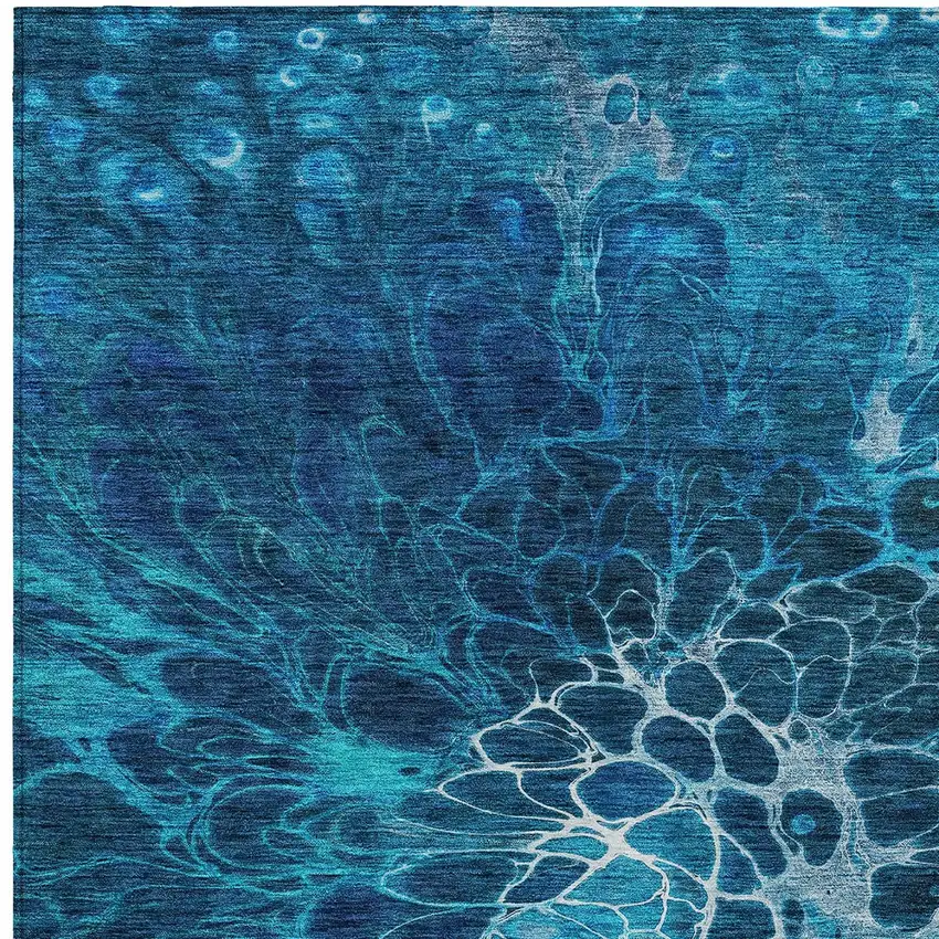 Navy Blue And Sky Blue Abstract Washable Indoor Outdoor Area Rug Photo 6