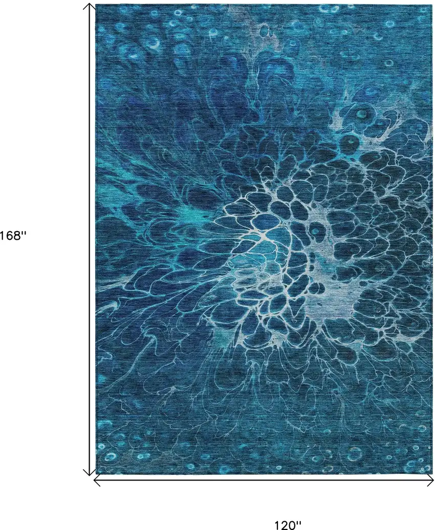 Navy Blue And Sky Blue Abstract Washable Indoor Outdoor Area Rug Photo 3