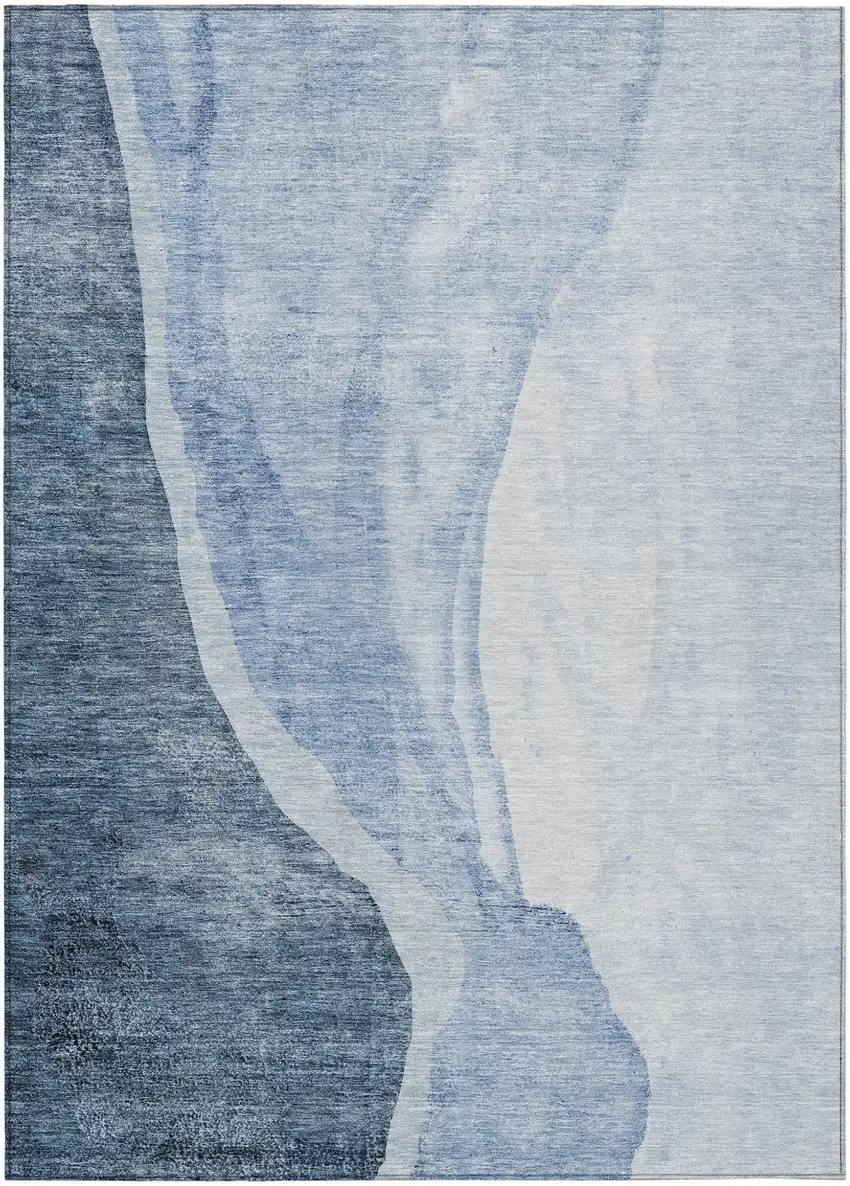 Navy Blue And Sky Blue Abstract Washable Indoor Outdoor Area Rug Photo 2
