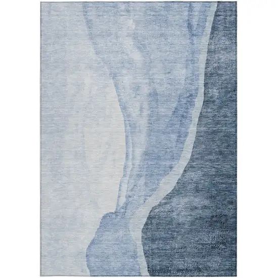 Navy Blue And Sky Blue Abstract Washable Indoor Outdoor Area Rug Photo 5
