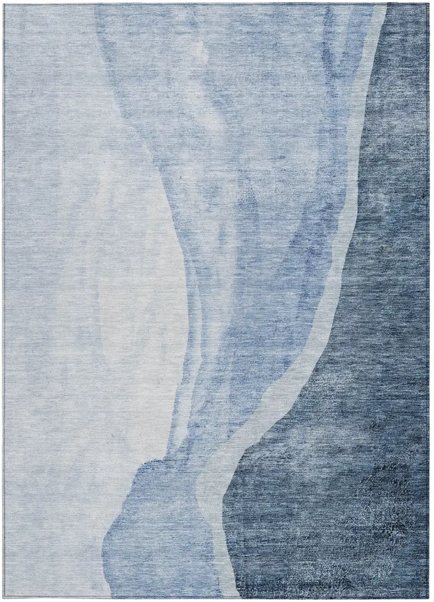 Navy Blue And Sky Blue Abstract Washable Indoor Outdoor Area Rug Photo 5