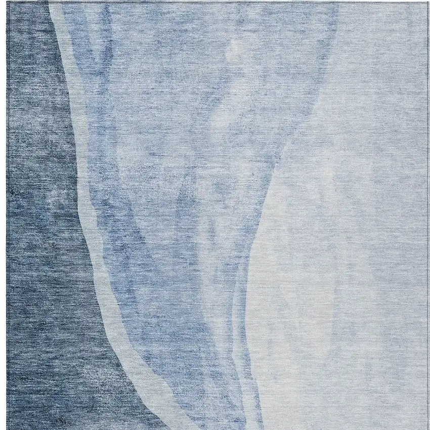 Navy Blue And Sky Blue Abstract Washable Indoor Outdoor Area Rug Photo 5