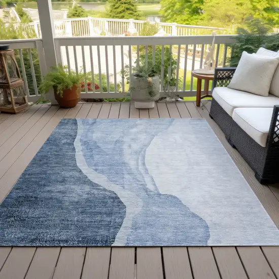 Navy Blue And Sky Blue Abstract Washable Indoor Outdoor Area Rug Photo 7