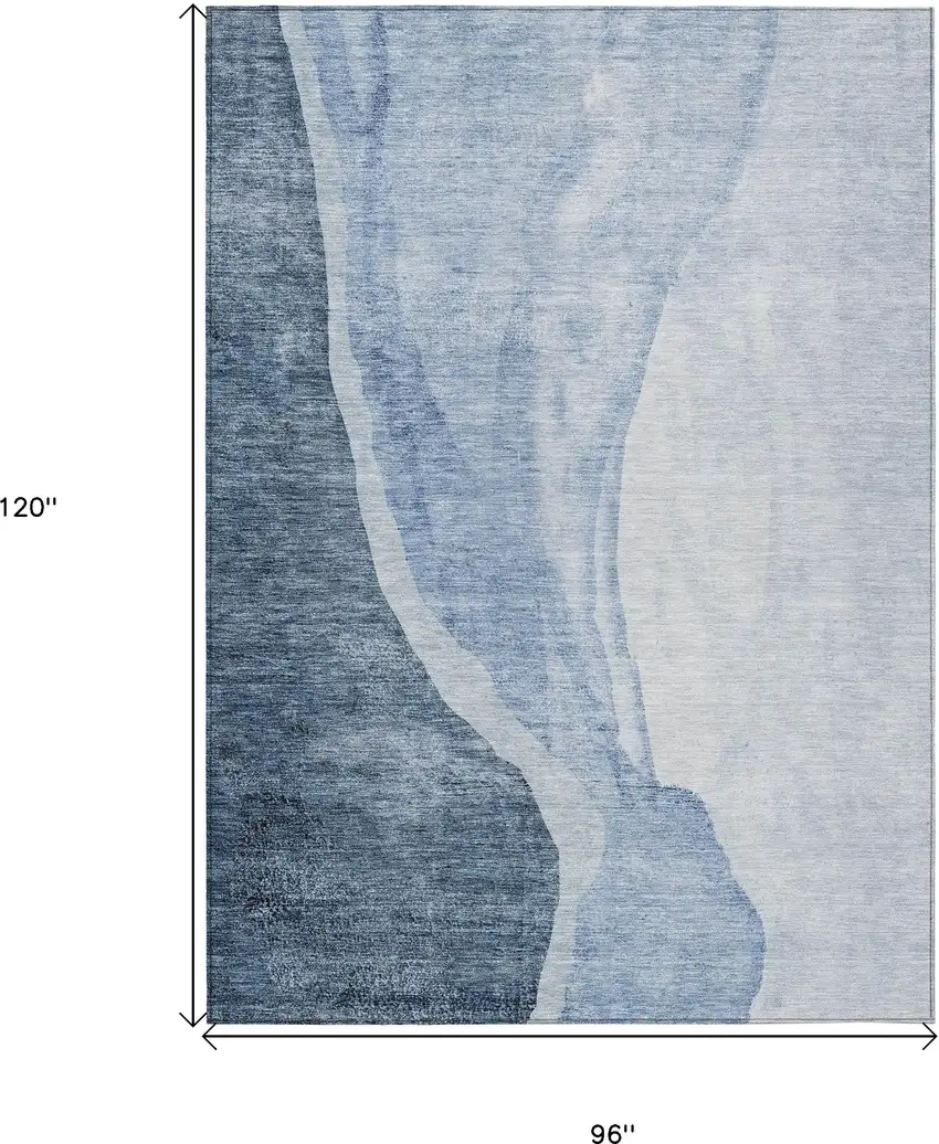 Navy Blue And Sky Blue Abstract Washable Indoor Outdoor Area Rug Photo 3
