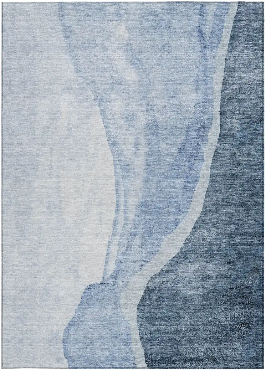 Navy Blue And Sky Blue Abstract Washable Indoor Outdoor Area Rug Photo 6