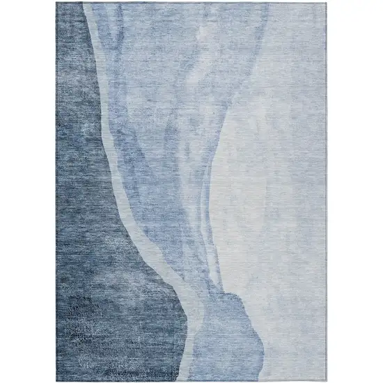 Navy Blue And Sky Blue Abstract Washable Indoor Outdoor Area Rug Photo 1